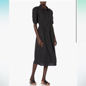 The Drop Women's Ellen Puff-Sleeve Open Back Midi Shirt Dress